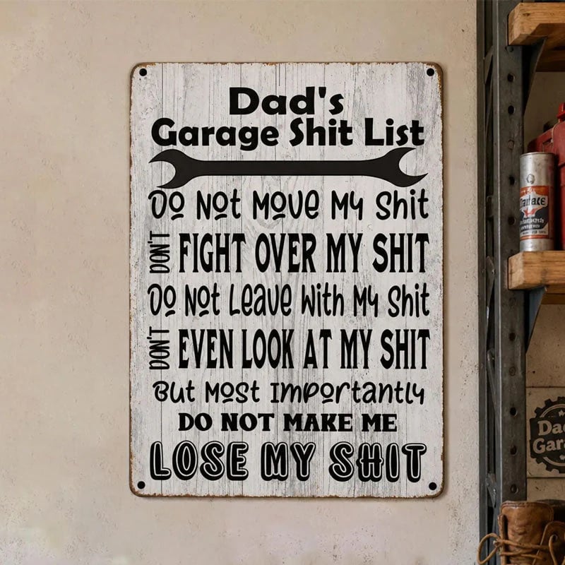 🤘Dad's Garage Shit List Metal Sign