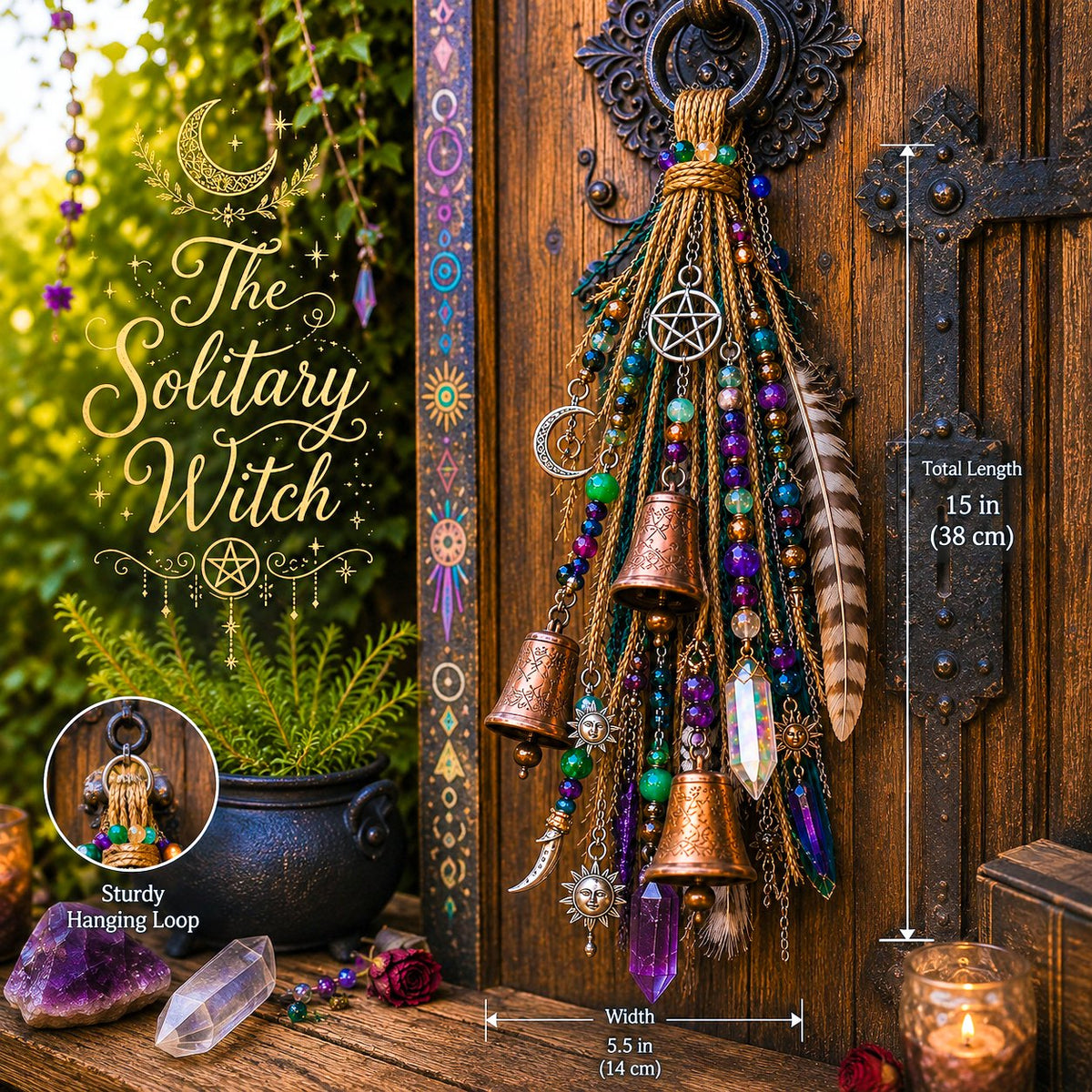 🔮Witchy Door Charm | Bells, Crystals & Celestial Hanging Decor🔮