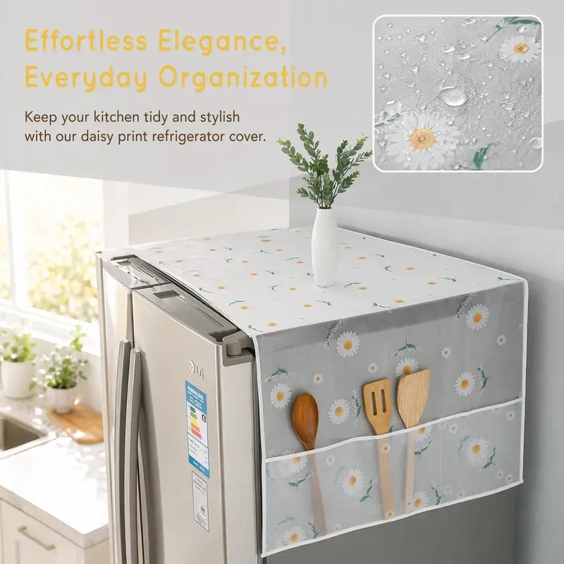 🌸 Waterproof Print Fridge Dust Cover with Storage Pockets, 3 Sizes for Fridge & Microwave