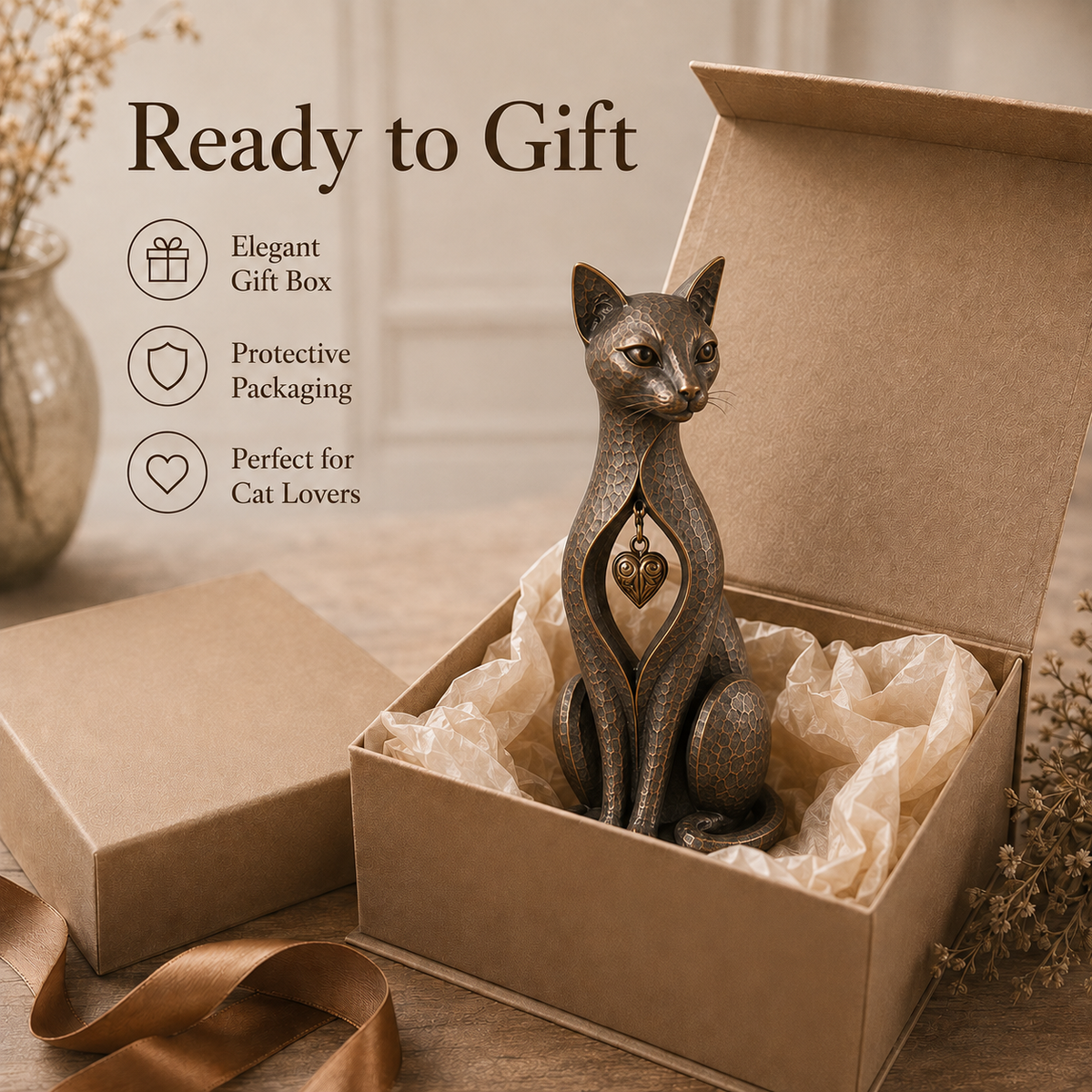🐱Heritage Heart Sphynx Sculpture – Vintage Iron Cat Accent for Timeless Interiors