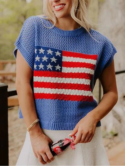 🔥Women's Flag Graphic Hollow Out Short Sleeve Top