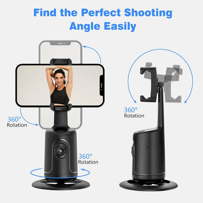 Smart Auto Face Tracking Phone Holder – Hands-Free 360° Rotation, No App Required for Video & Live Streaming