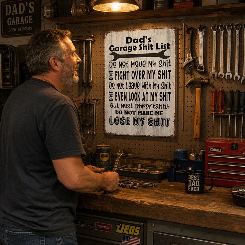 🤘Dad's Garage Shit List Metal Sign