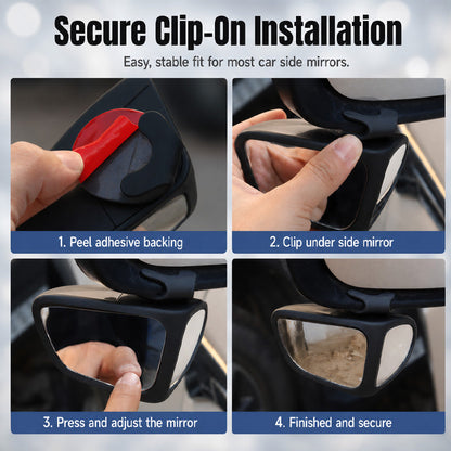 🚗 360° Blind Spot Wide-Angle Rearview Mirror – Adjustable Clip-On Car Auxiliary Mirror for Parking, Reversing & Side View Assistance