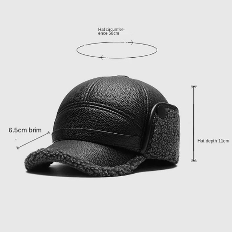 🧢🐂New Men's Winter Hat with Sheepskin Flat Top Earmuffs