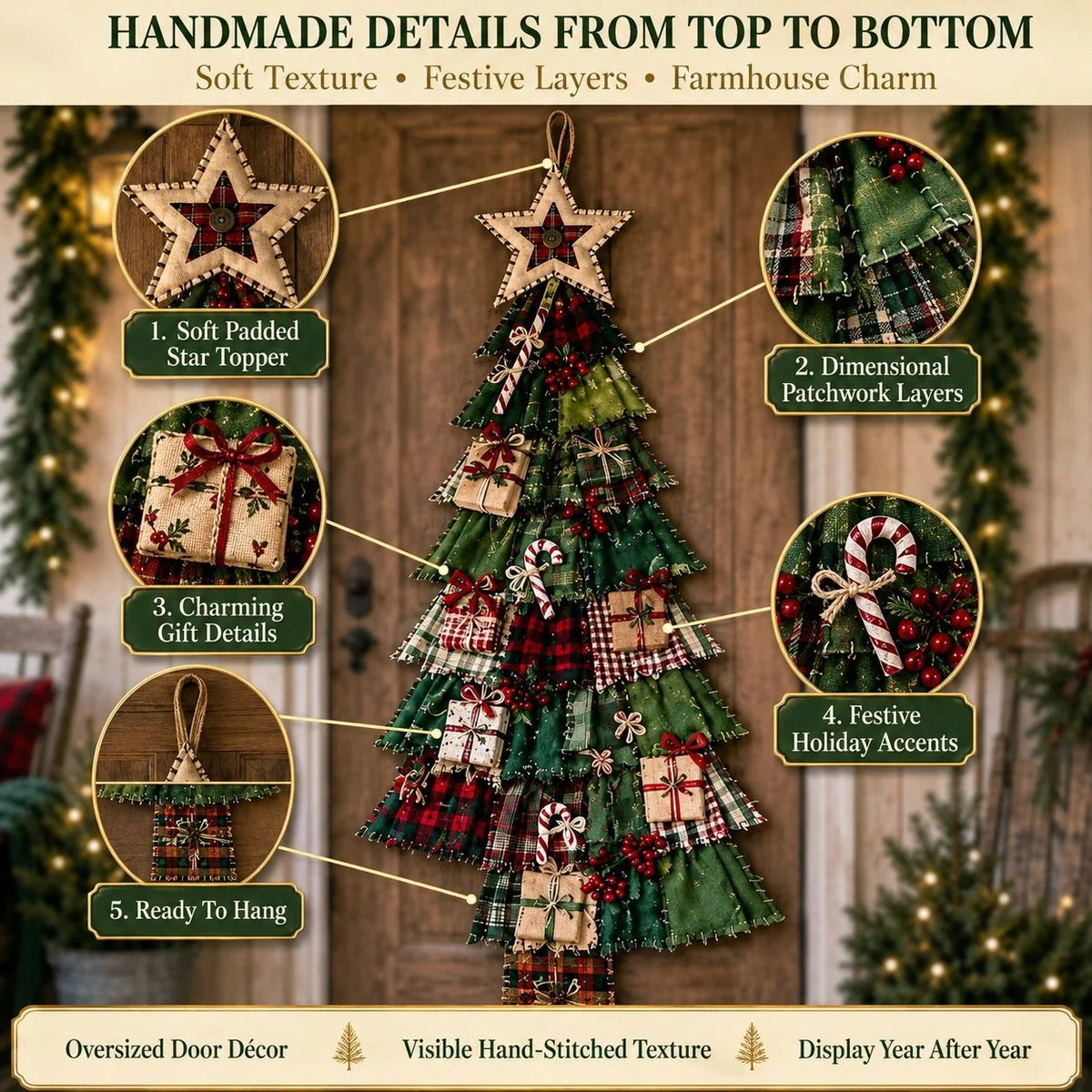 🎄Beginner-Friendly DIY Oversized Patchwork Christmas Tree Door Hanging Kit💕