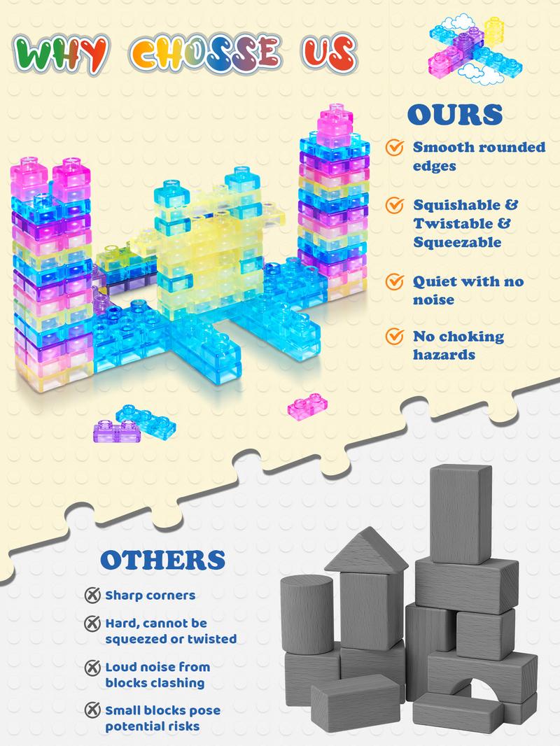 🌈Soft Jelly Stacking Blocks – 40PCS Squishy Sensory STEM Building Toy for Toddlers💛