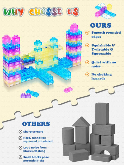 🌈Soft Jelly Stacking Blocks – 40PCS Squishy Sensory STEM Building Toy for Toddlers💛