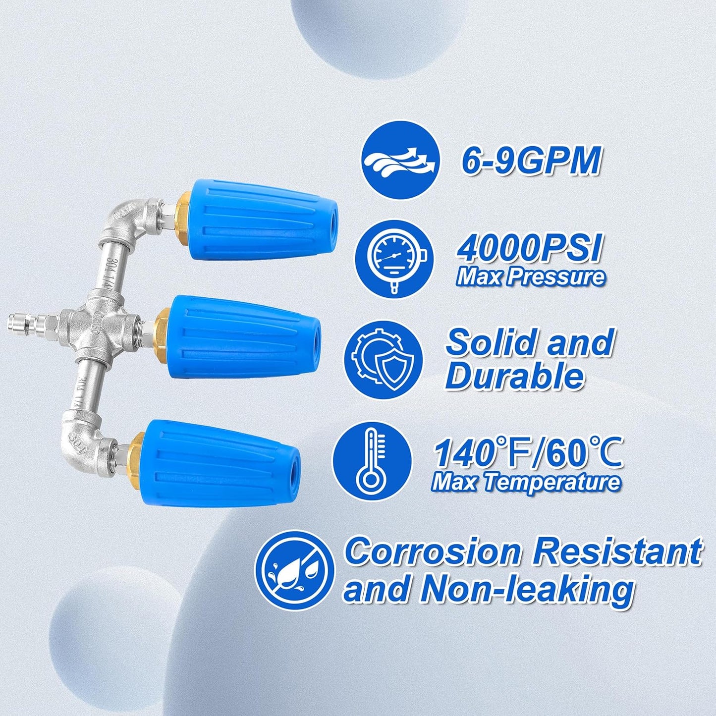 Triple Turbo Nozzle Pressure Washer, 360° Rotating Turbo Nozzle with 1/4" Quick Connector, 2.0 Orifice 3-in-1 Turbo Nozzle, 4000 PSI