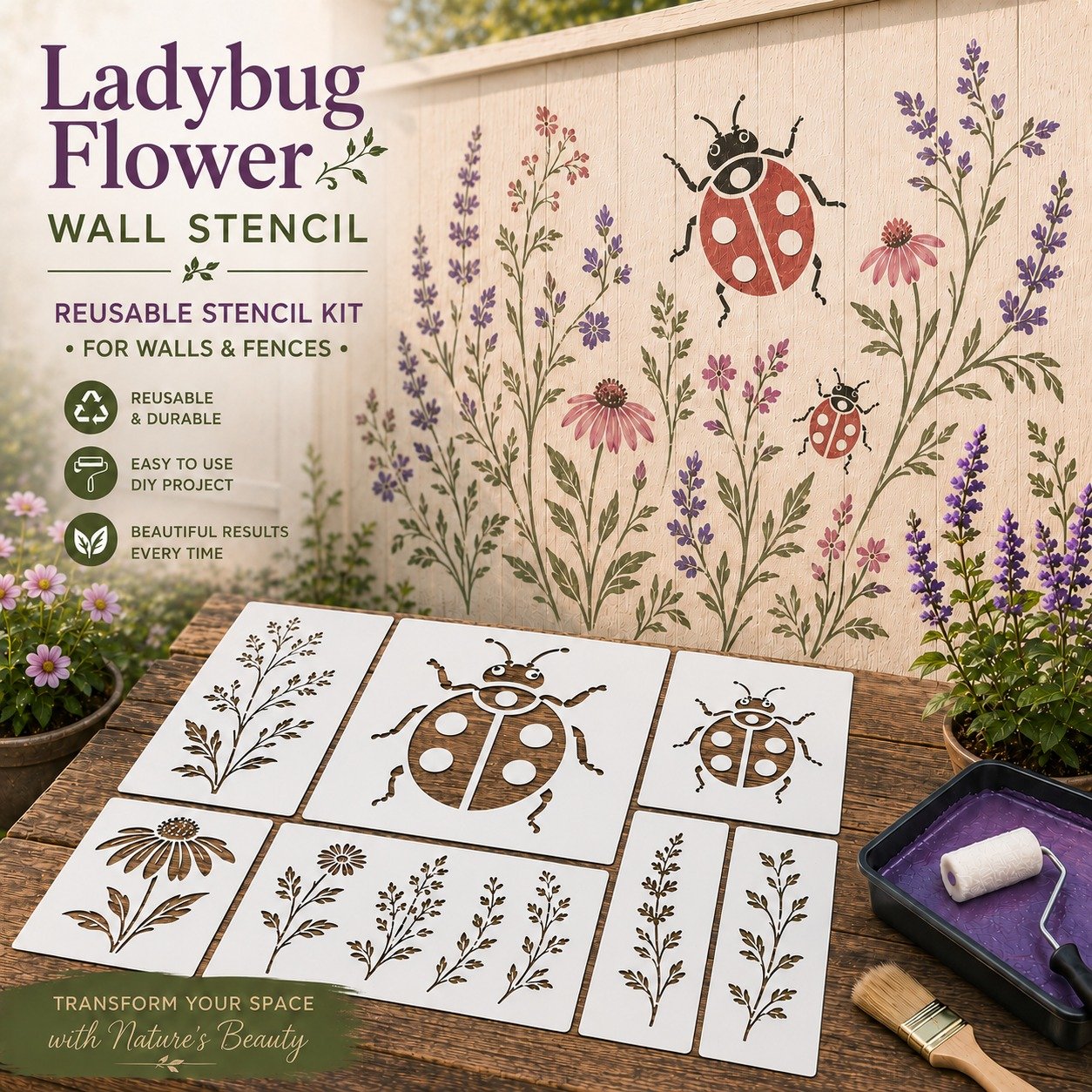 🔥Last Day 50% OFF - 🌿Garden Bloom Wall Stencil Kit | DIY Garden Painting Templates for Every Space