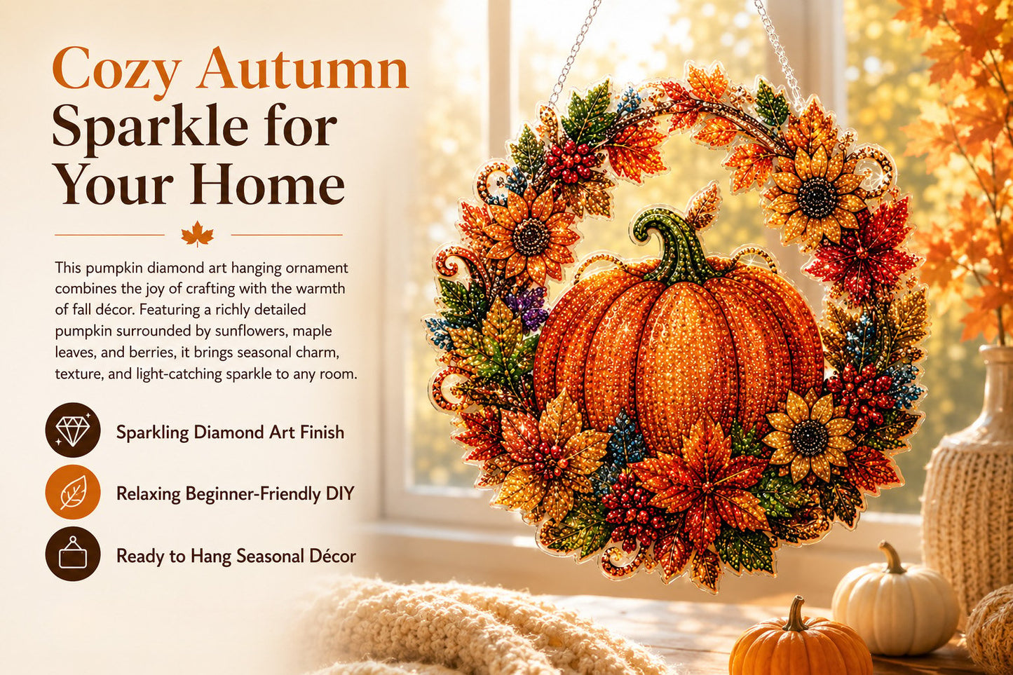 🍂✨Autumn Harvest Pumpkin Diamond Art Hanging Ornament Kit