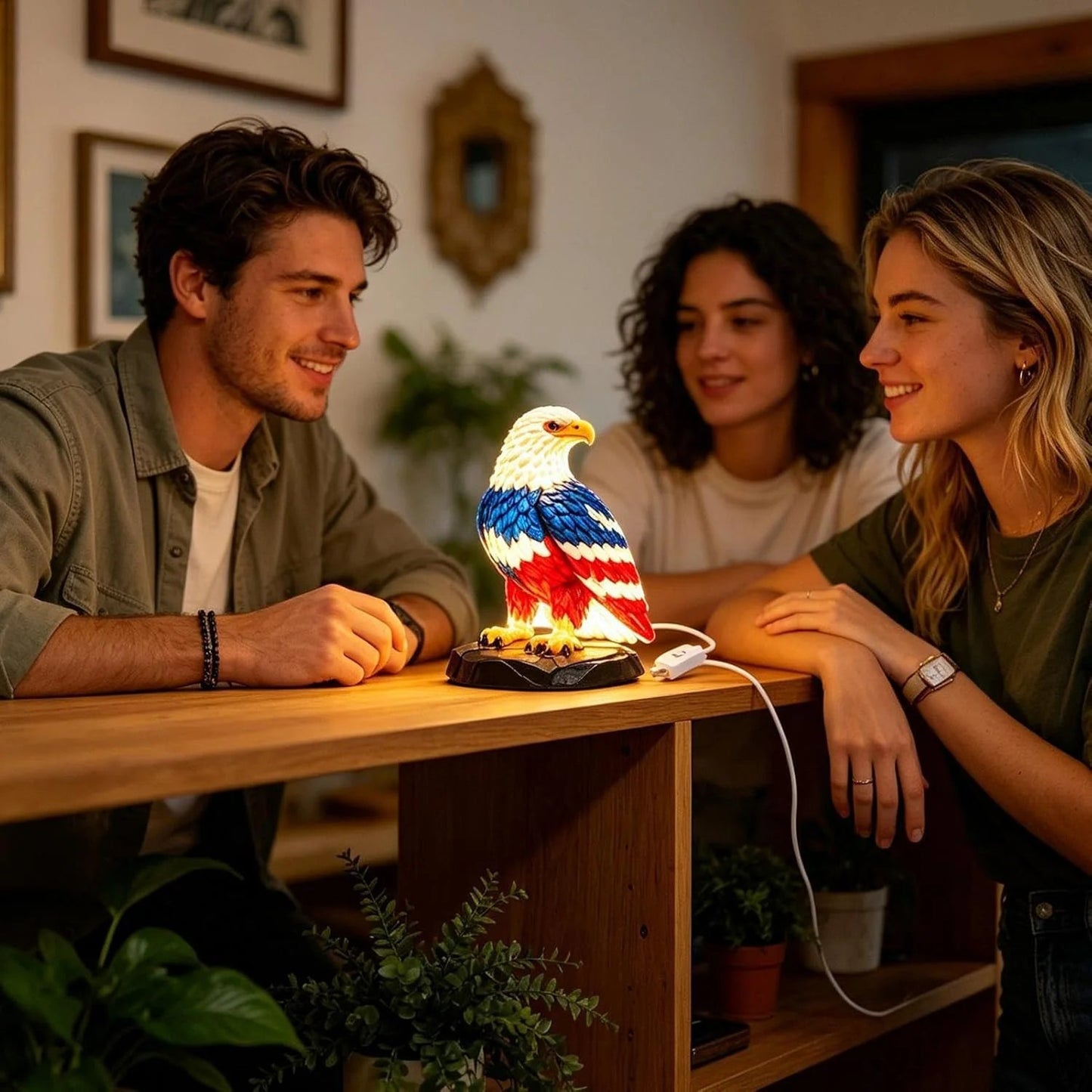🦅🌙U.S. 250th Eagle Stained Glass Table Lamp✨