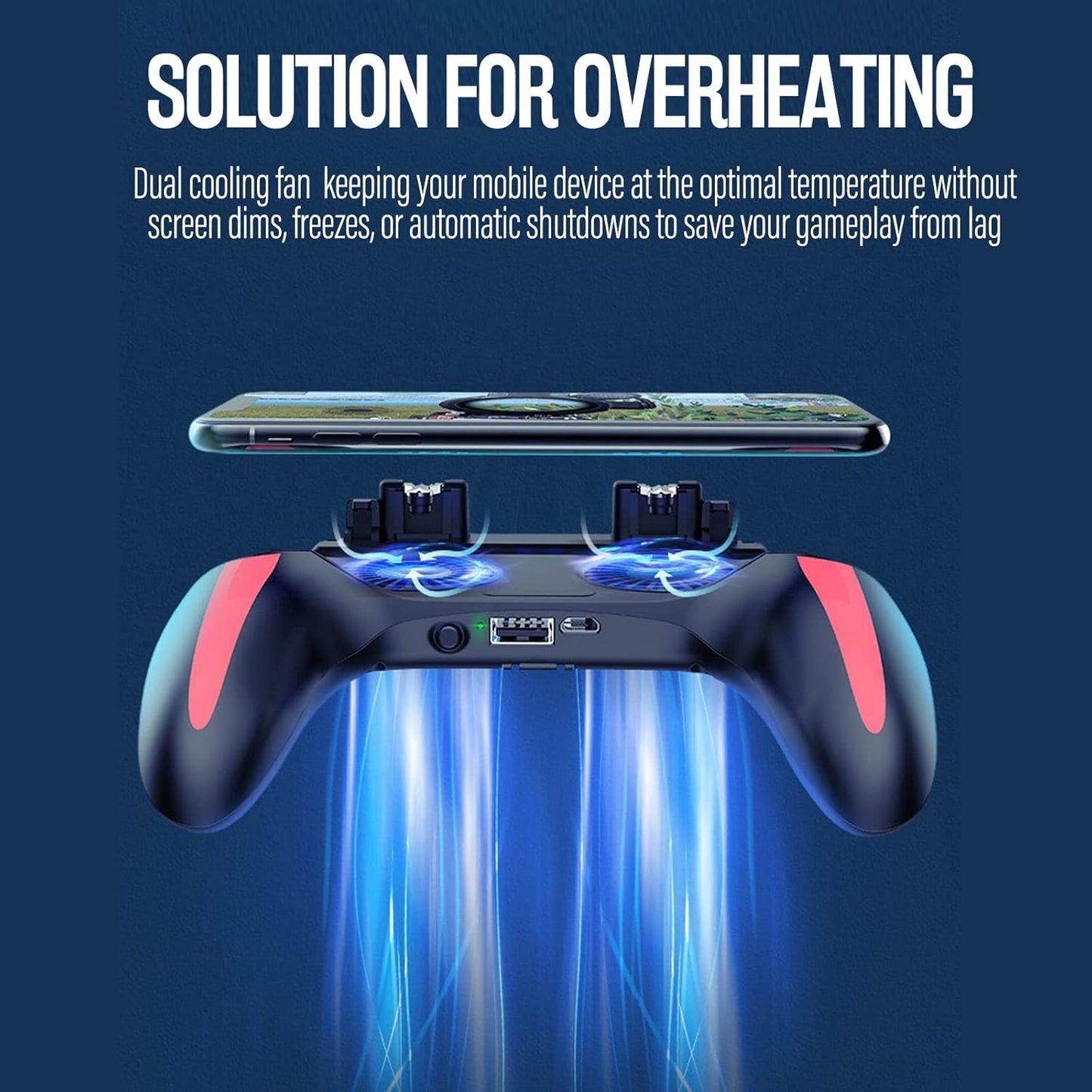4-Finger Cooling Game Controller with Dual Fans for Mobile Gaming