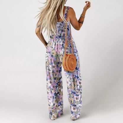💕Women’s Casual Print Sleeveless Overalls Jumpsuits With Pockets