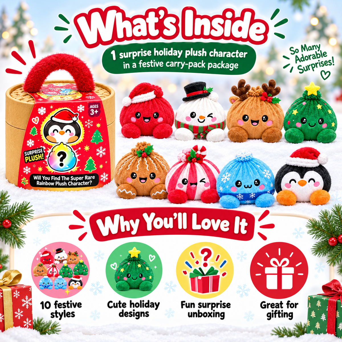 🎄 Christmas Bao Plush Collection – 10 Festive Characters | Choose Your Favorite