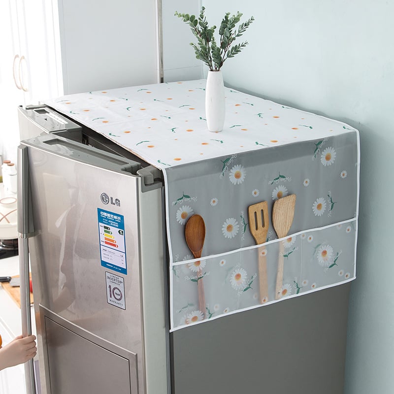 🌸 Waterproof Print Fridge Dust Cover with Storage Pockets, 3 Sizes for Fridge & Microwave