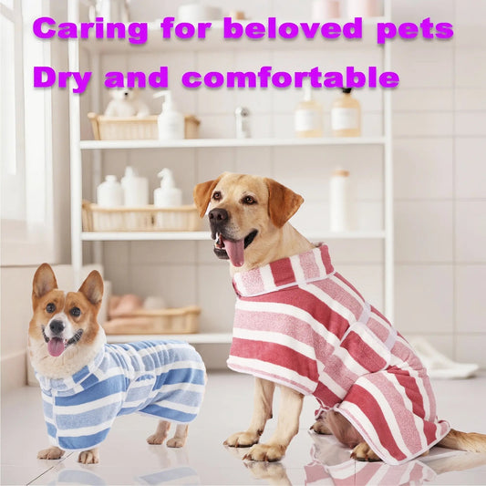 🐶The Ultimate Quick-Dry Dog Bathrobe | Ultra-Absorbent & Stylish Striped Spa Wrap