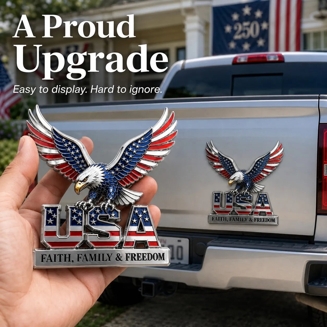 🇺🇸250th Anniversary - ★USA Faith, Family & Freedom★ Metal Emblem