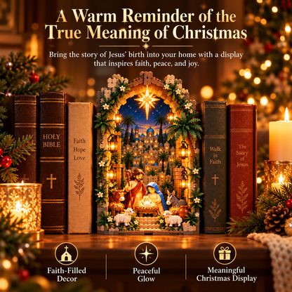 ✨ Lighted Bethlehem Nativity Book Nook – Christmas Building Block Display of Faith