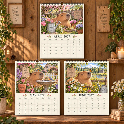 Capybara 2027 Wall Calendar – 12‑Month Cosy Art Calendar with Relaxed Capybaras, Seasonal Nature, Cottage‑Core & Slow‑Living Vibes