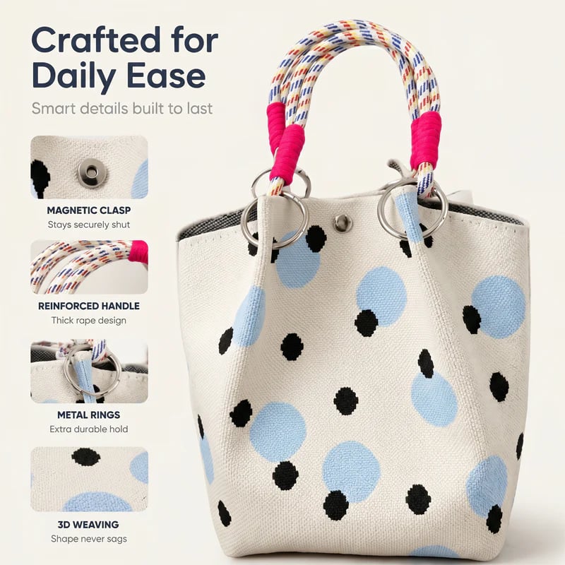 👜💥 Cute Polka Dot Handbag for Women – Classic Dot Print, Roomy, Everyday Chic ✨