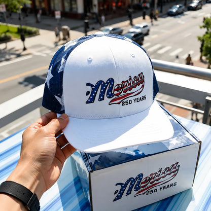 🔥 US ’Merica 250 Years Embroidered Mesh Back Trucker Hat