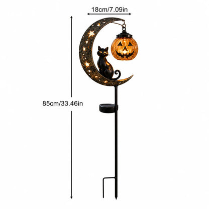 ☀️Solar Halloween Black Cat & 🎃Pumpkin Moon Garden Stake Light