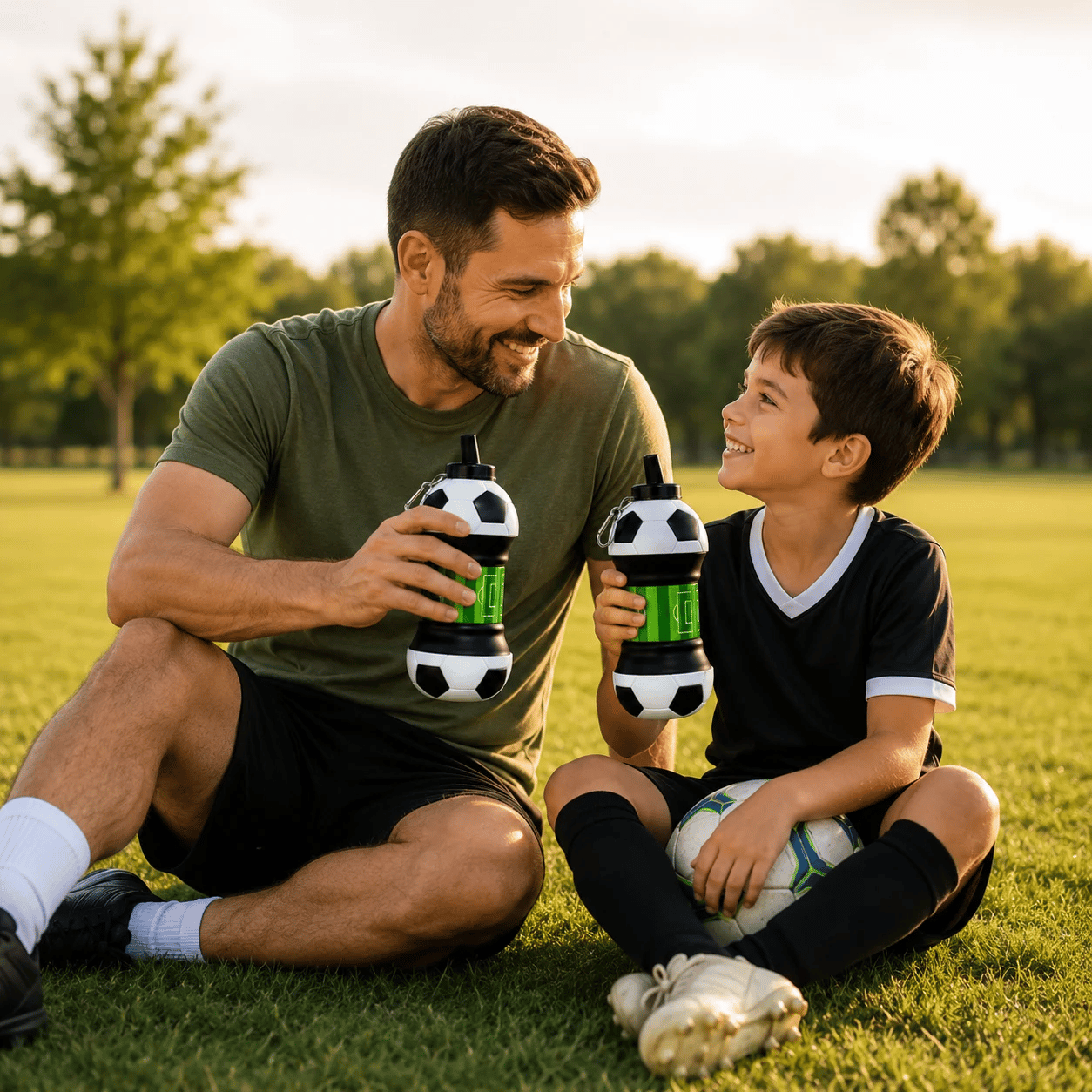 Football Water Bottle 2-in-1 Foldable – Soccer Ball Design for Kids