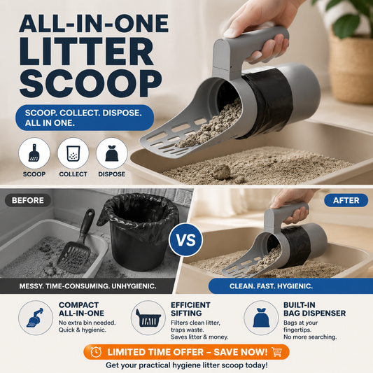 📢⏰ Self-Cleaning Litter Scoop with Waste Bin – Easy One-Handed Use 🧹🗑️