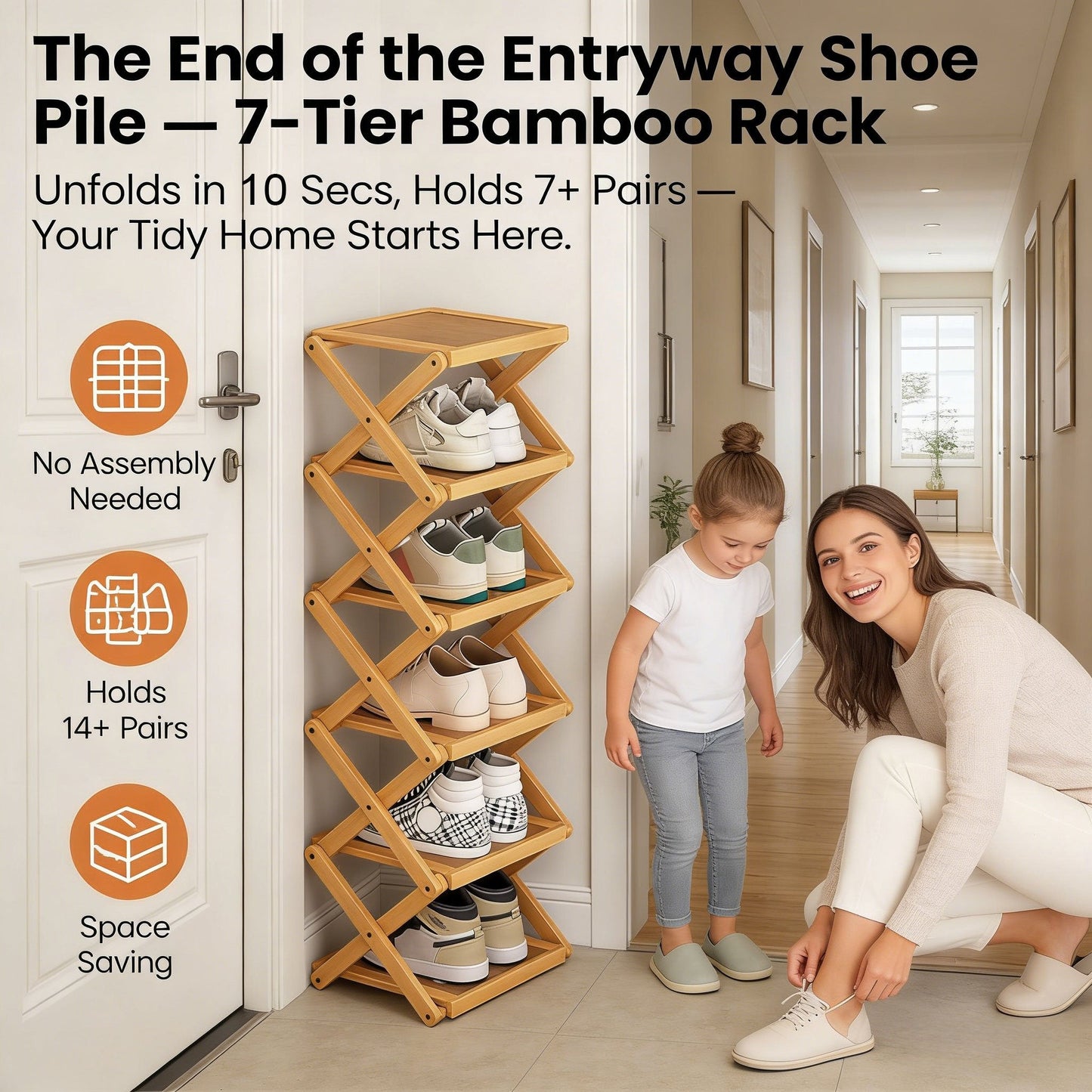 Instant-Use Bamboo Rack – 9 Tiers, No Tools Needed🌿👟