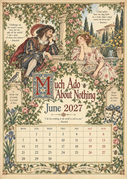 A Shakespearean Year 2027 – 12 Plays Through the Seasons | Vintage Illustrated Wall Calendar