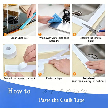 🚰 Self-Adhesive White Caulk Tape – PE Waterproof Sealant Strip, 5M Length, Strong Adhesion, Easy-to-Apply for Bathroom & Kitchen Edge Protection