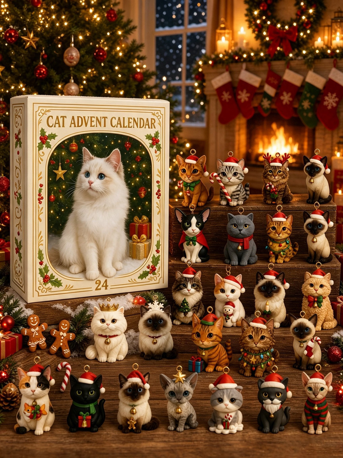 2026 Cat-Themed Advent Calendar - Christmas Holiday Countdown Gifts - 24 Cute Cat Decorations - Christmas Tree Ornaments