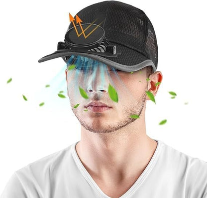 🔥✨Solar Fan Baseball Cap - UV Protection Wide Brim Mesh Hat with Solar & USB Power for Outdoor Heat Relief