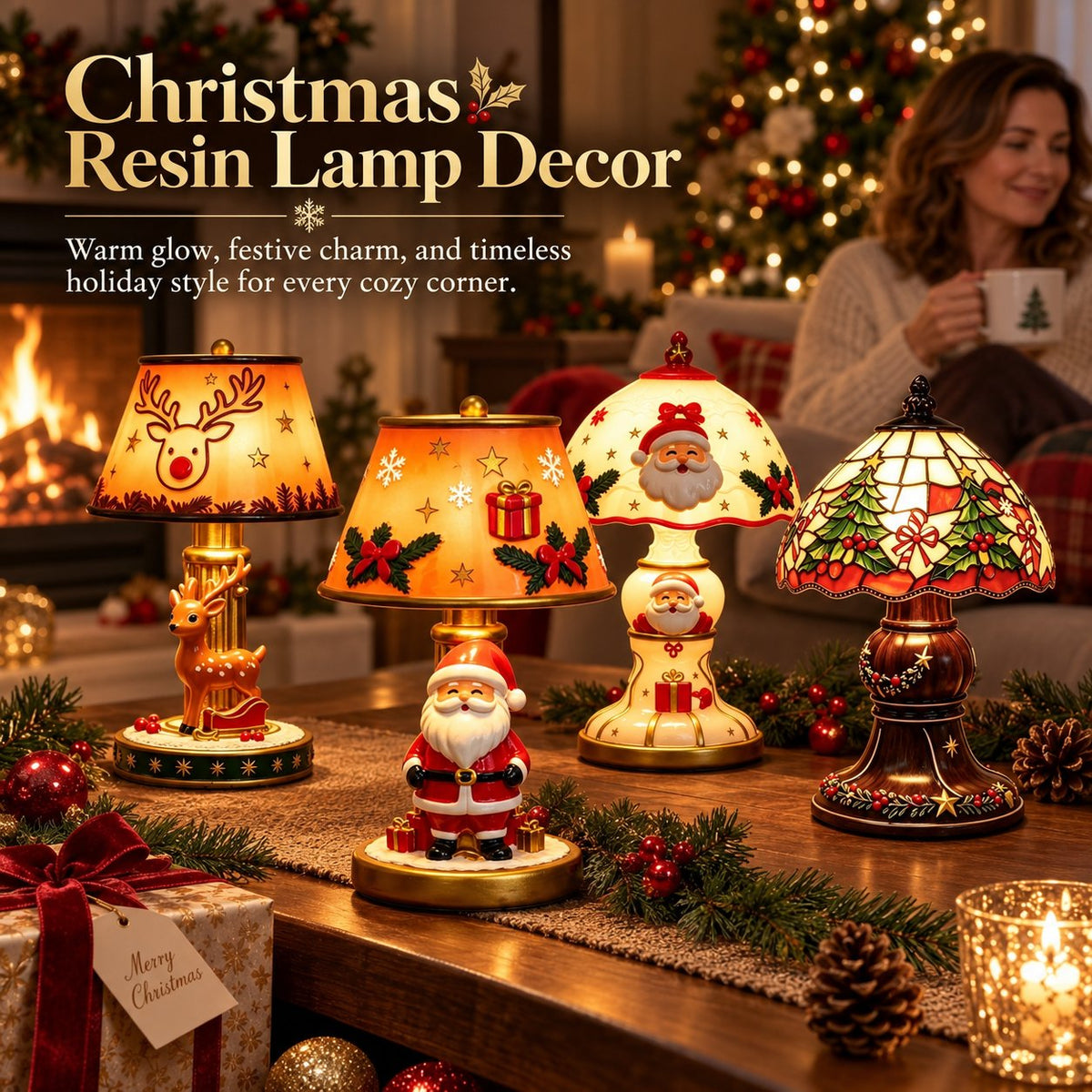 🎅 Santa Claus & Reindeer LED Resin Lamp Decoration