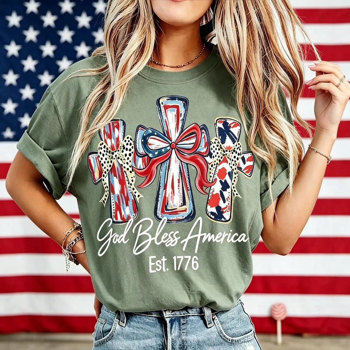 ⭐ God Bless America Women  T-Shirt - Vintage 250th Anniversary USA Gift Tee🎆