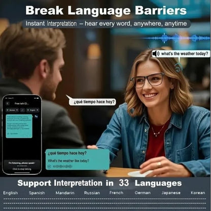 AI Interpretation Smart Glasses, with 33 Languages, Chat GPT,Audio Glasses for Men And Women