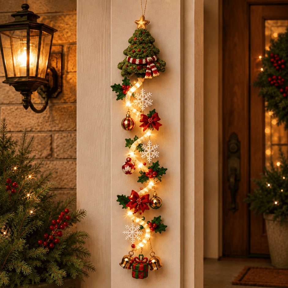 🎄Christmas Door Hanger | 6 Festive Lighted Designs with Warm Glow, Dimensional Details & Space-Saving Vertical Décor ✨