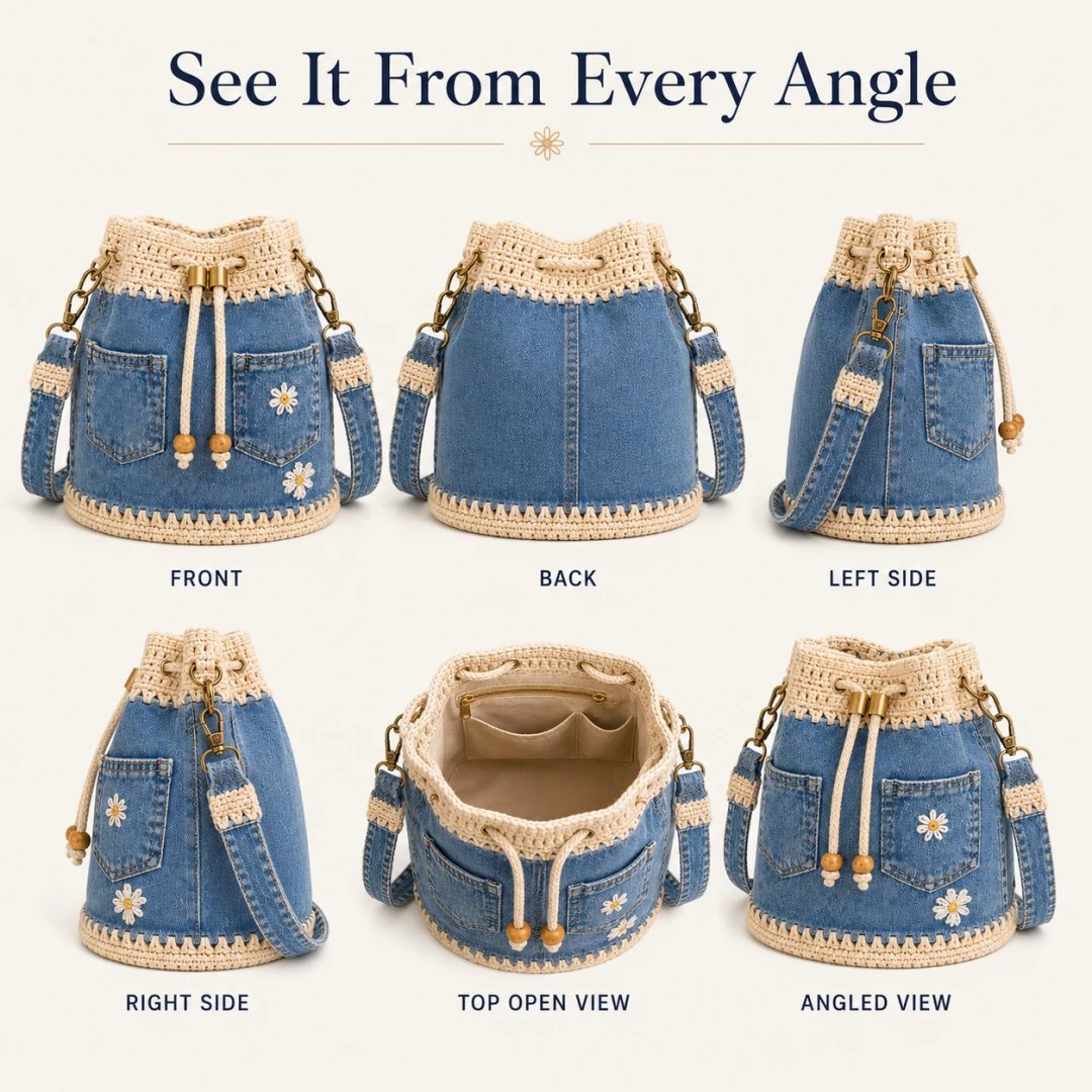 🔥✨👜Denim Crochet Bucket Bag