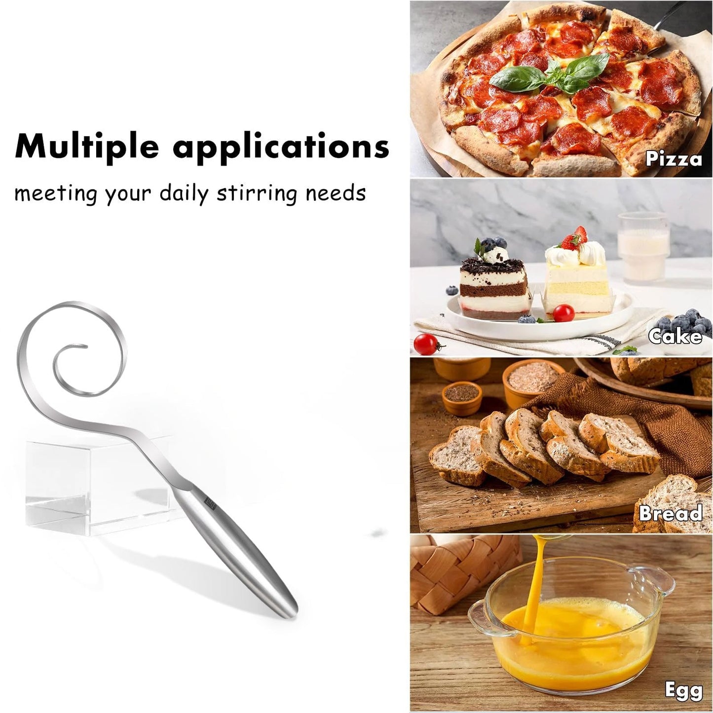 🔥Seamless Dough Whisk, 430 stainless steel Dough Whisk, 9" Bread Whisk for Cooking
