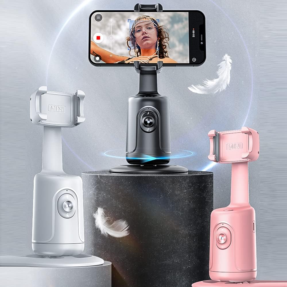 Smart Auto Face Tracking Phone Holder – Hands-Free 360° Rotation, No App Required for Video & Live Streaming