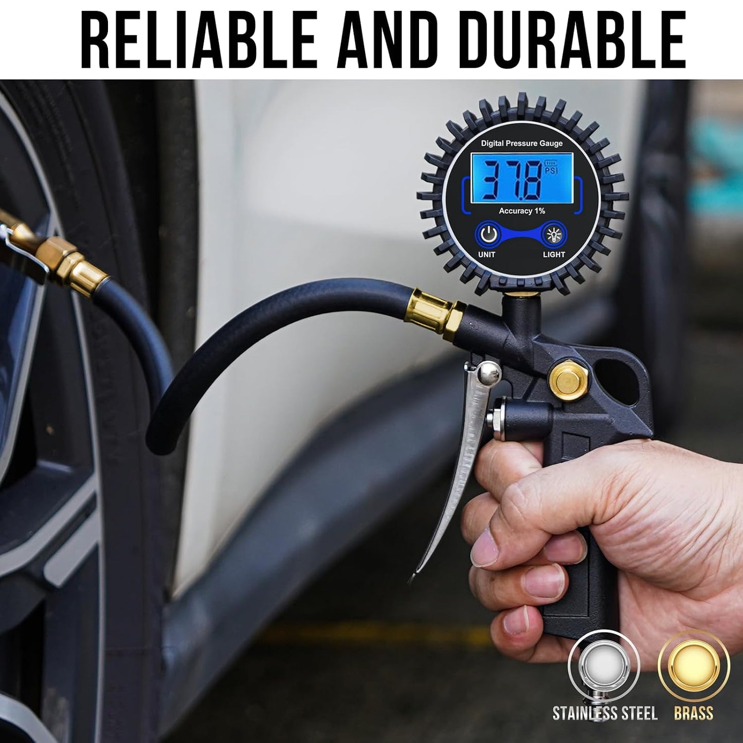 🛠️🚗 High Precision Digital Tire Inflator Pressure Gauge | 3-in-1 Inflate Deflate Check Tire Tool