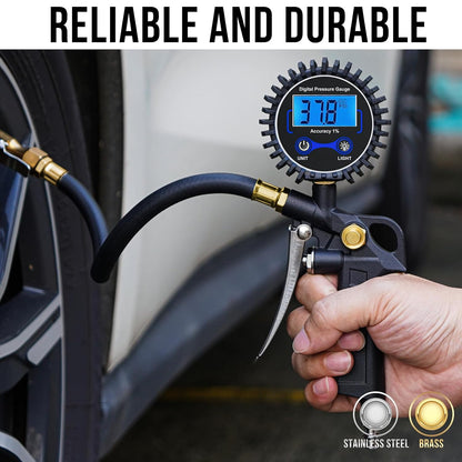 🛠️🚗 High Precision Digital Tire Inflator Pressure Gauge | 3-in-1 Inflate Deflate Check Tire Tool