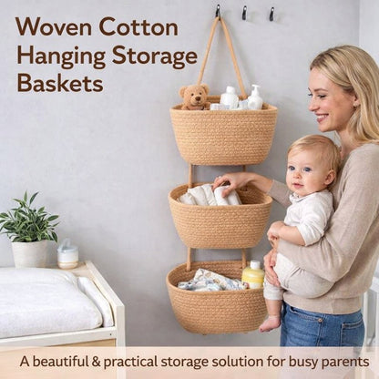 💥🏆Woven cotton 3-Tier Over the Door Basket, Wall-Mounted Jute Storage Organizer