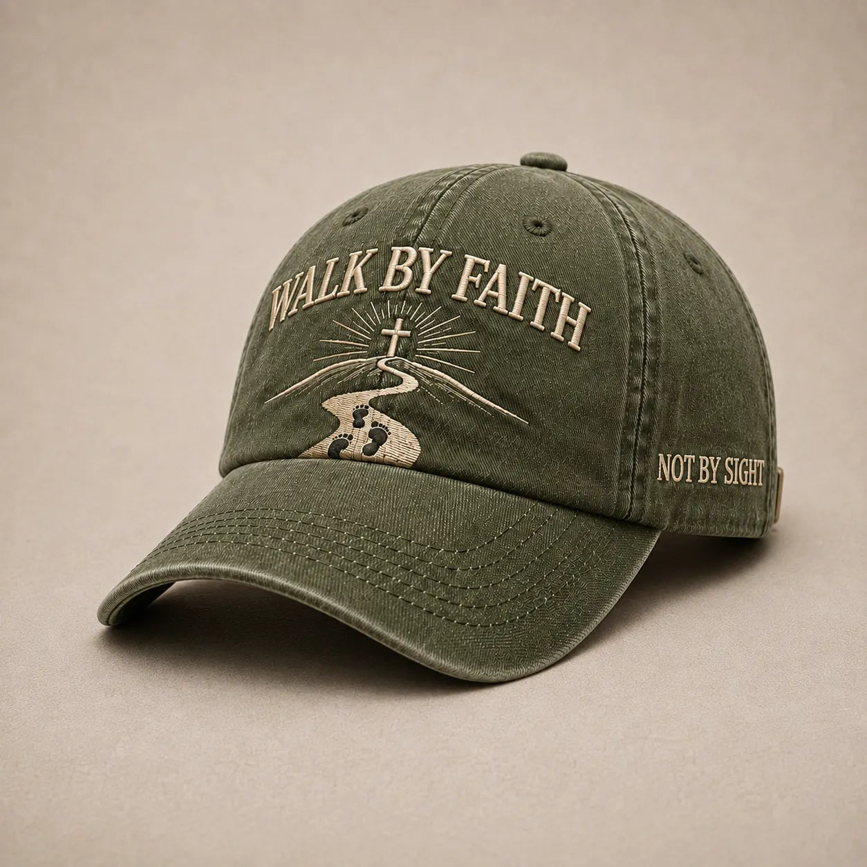 Walk By Faith green vintage embroidered Christian baseball cap