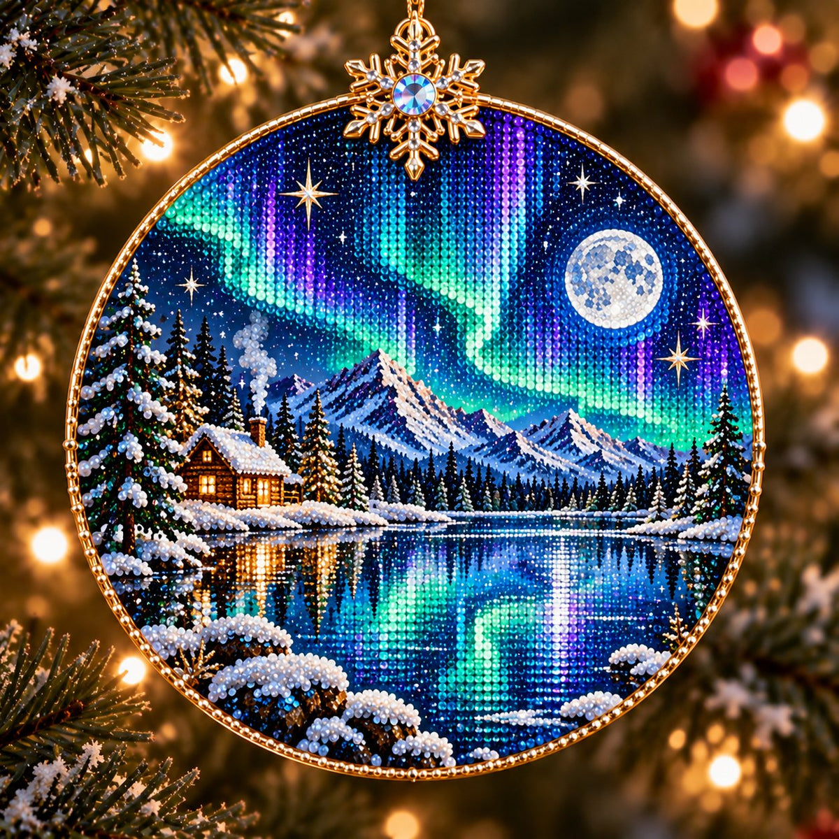 🌌 14-Day Aurora Diamond Painting Advent Calendar – DIY Wooden Christmas Ornament Kit