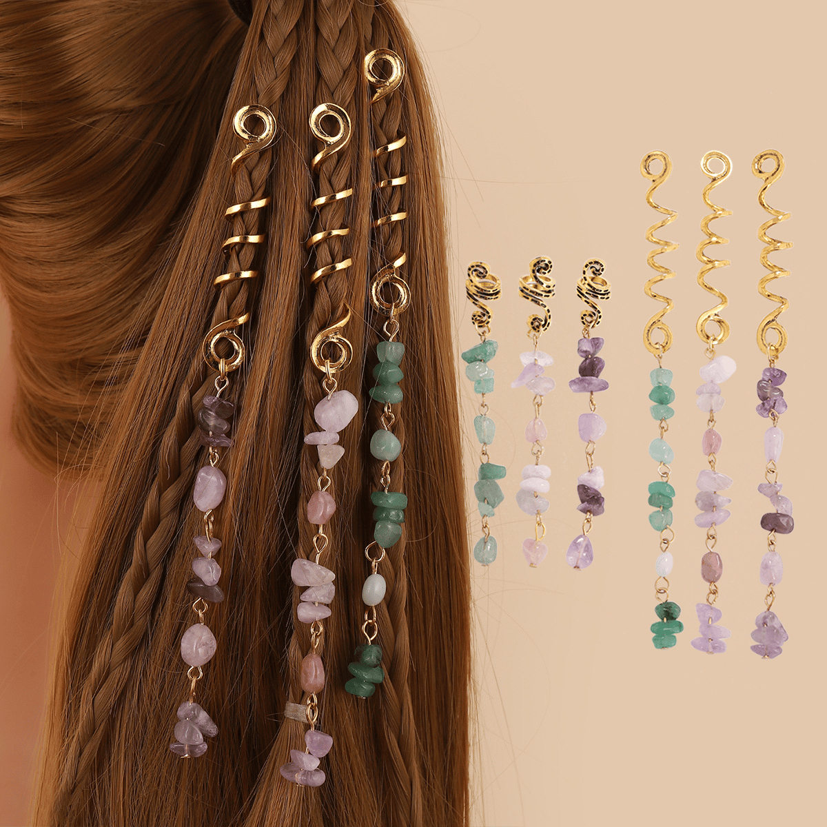 🏆 Buy 1 Get 1 Free!🍀-💌Rose Gold Spiral Hairpin with Natural Crystal Charm✨