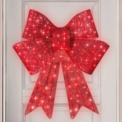 Pre-Lit Christmas Bow, Large Outdoor LED Lighted Holiday Décor w/ 8 Light Functions, Hook
