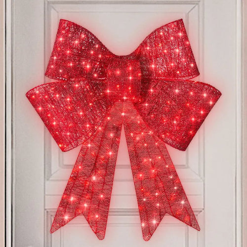Pre-Lit Christmas Bow, Large Outdoor LED Lighted Holiday Décor w/ 8 Light Functions, Hook
