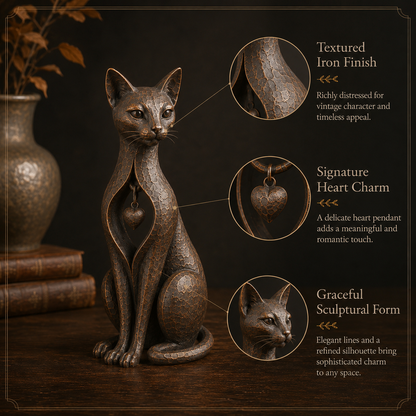 🐱Heritage Heart Sphynx Sculpture – Vintage Iron Cat Accent for Timeless Interiors